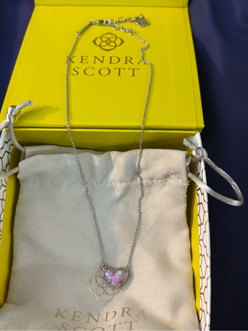 Kendra Scott Silver Necklace with Pink Opal Ari Heart Pendant
